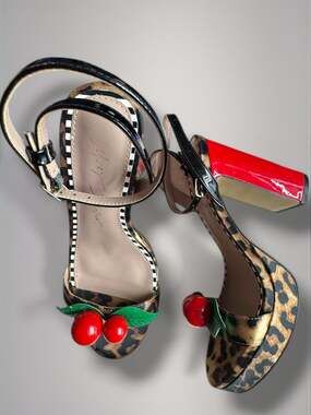 Betsey Johnson Judson Leopard Cherry Platform Sandals